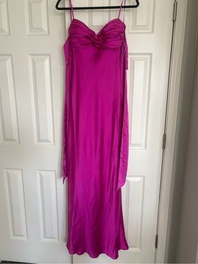 NWT Hot Pink Magenta Mermaid Satin Strapless Windsor Formal Dress w/bow detail